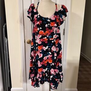 Torrid Floral Cold Shoulder Ruffle Midi Dress Size 3 (3X)